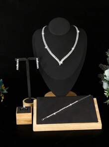 Set de 5 piezas de joyería minimalista con forma de V con circonita cúbica, adecuado para uso diario, boda, cumpleaños, viaje y fiesta de mujeres