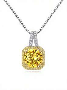 MONALLY 1pc Glamorous Cubic Zirconia Geometric Pendant Necklace For Women For Dating Gift - Yellow - View 5