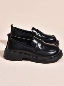 Zapatos escolares tipo Mary Jane para niñas, estilo británico colegial, mocasines, zapatos planos de moda para estudiantes - Negro - Ver 5