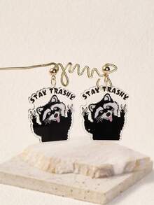 1 对趣味亚克力彩绘印花小浣熊耳坠，适合女士和女孩佩戴，配饰珠宝 - 查看 3