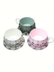 1 件乡村铁艺咖啡杯花盆 - 轻质圆形金属花盆，带装饰手柄，室内/室外花园阳台桌面装饰，适合多肉植物、花卉和植物。送给爱人、父母和朋友的完美礼物 - 彩色 - 查看 7