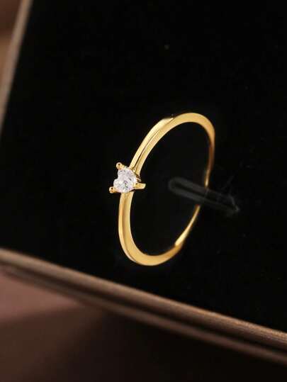 1pc S925 Sterling Silver Ring, Gold Color Cubic Zirconia Simple Single Diamond Closed Ring, Sexy & Elegant Gift For Mom, Gold Plated Silver Jewelry, Women Accessories With Gift Box