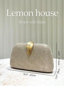 1 chiếc túi cầm tay thời trang màu vàng kim tuyến trang trí lá sọc thanh lịch, thích hợp cho tiệc tối, đám cưới, những dịp trang trọng - Vàng - Xem 3