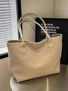 高端时尚仿编织工艺设计女士手提包，简约风格纯色单肩包，休闲百搭夏季新款校园单肩包，适合大学生日常逛街出行，轻便大容量收纳学生手提包，