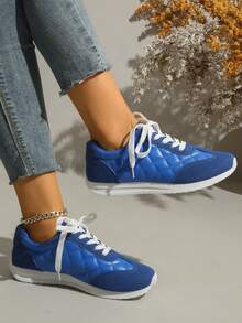 Zapatillas deportivas de mujer con cordones, zapatos casuales blancos cómodos y versátiles de moda, para primavera/otoño - Azul - Ver 2