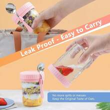 Tarro de Avena de Vidrio de 16 oz, Tarro Sellado de Gran Capacidad, Juego de 6 Contenedores de Avena Nocturna con Tapas y Cucharas, para Almacenar Leche, Cereales, Frutas - mezclado - Ver 5