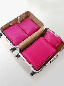 旅行收纳袋大容量防水压缩包装整理器，双层双拉链，旅行压缩袋，行李压缩收纳袋，尼龙材质，网格可视化菱形网格，男女适用，旅行必需品，旅行配件，旅行包，假期，返校，学校用品，打包袋，宿舍必备品，大学 - 玫紅色 - 查看 4