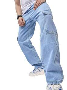 Men Pants - 淺色水洗藍 - 查看 2