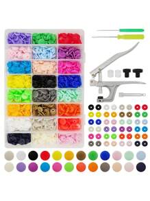 盒装 100/150/240/360 套 T5 圆形按扣，塑料 4 件套按扣套件，含工具，适用于 DIY 缝纫、服装、包袋修补、手工艺品