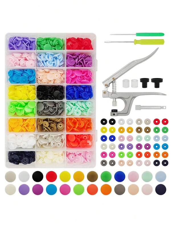 100/150/240/360 Sets T5 Round Snap Buttons In Box, Plastic 4-Parts Snap Kit With Tools, Suitable For DIY Sewing, Clothing, Bag Repair, Handicraft