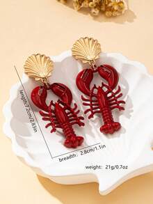 1 对女士龙虾壳耳环，适合日常佩戴和度假 - 紅色 - 查看 6