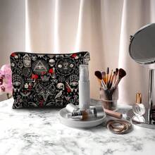1 pieza, Bolsa de cosméticos con estampado de calavera, pentagrama y poción - Estilo academia gótica oscura, bolsa reutilizable para medicamentos, estuche para lápices con estética de bruja, bolsa de maquillaje, bolsa de almacenamiento para viajes y cosméticos - Adecuado para la escuela, decoración del hogar, almacenamiento de joyas, bolsa de aperitivos, bolsa de viaje de 9 "x 6" para artículos escolares, vacaciones, regreso a la escuela, bolsa de viaje para mujeres