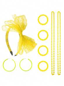 Forever & Moment 8 件套 80 年代女士服装配饰套装仿珍珠项链手链圆形耳环蕾丝蝴蝶结发带婚礼化妆舞会节日装饰礼物万圣节 - 多色 - 查看 16