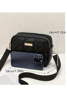 2025新款时尚休闲女士相机包，绗缝刺绣斜挎包，百搭单肩包 - 黑色 - 查看 3