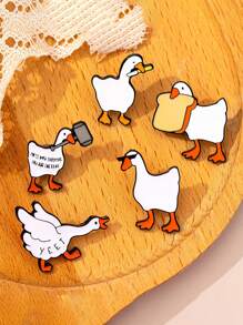 2pcs (Random Design) Cartoon Big White Goose Brooch, Creative Student Backpack Pins Clothing Accessories, Cute And Adorable Letter Metal Badge