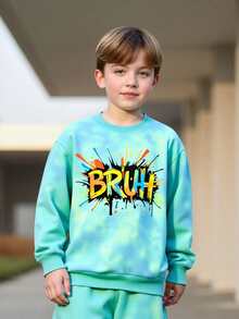 2 sztuki/zestaw: bluzka z długim rękawem i spodniami dresowymi dla starszych chłopców z nadrukiem w plamy farby, modny dres w stylu ulicznym na wiosnę, jesień i zimę - Miętowy Zielony - Zobacz 4