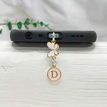 1 件双面圆形字母 A-Z 和蝴蝶吊饰防尘塞，DIY 金属手机装饰