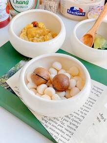 1pc Korean Ins Style Cute Ceramic Small Round Bowl Dish Set, Mini Yogurt Oatmeal Bowl, Simplistic & Elegant Dessert/Fruit Salad/Rice/Noodle Bowl, Suitable For Restaurants