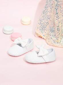 Giày trẻ sơ sinh màu trắng làm lễ rửa tội, giày công chúa cho trẻ sơ sinh mùa xuân/thu, giày bệt nơ thời trang cho bé gái - trắng - Xem 3