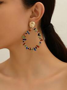 1 par de pendientes de aro bohemios con flores 3D incrustadas de colores, pendientes a juego para el casual verano o vacaciones de la mujer, colores de flores surtidos aleatoriamente