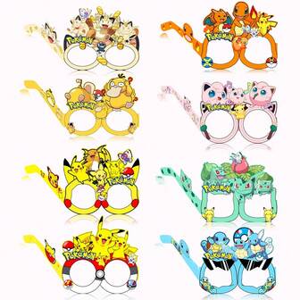 pokemon 8pcs Pikachu Glasses Photo Props, Pikachu Themed Birthday Party Decoration, Suitable For Festivals And Birthday Party Decorations