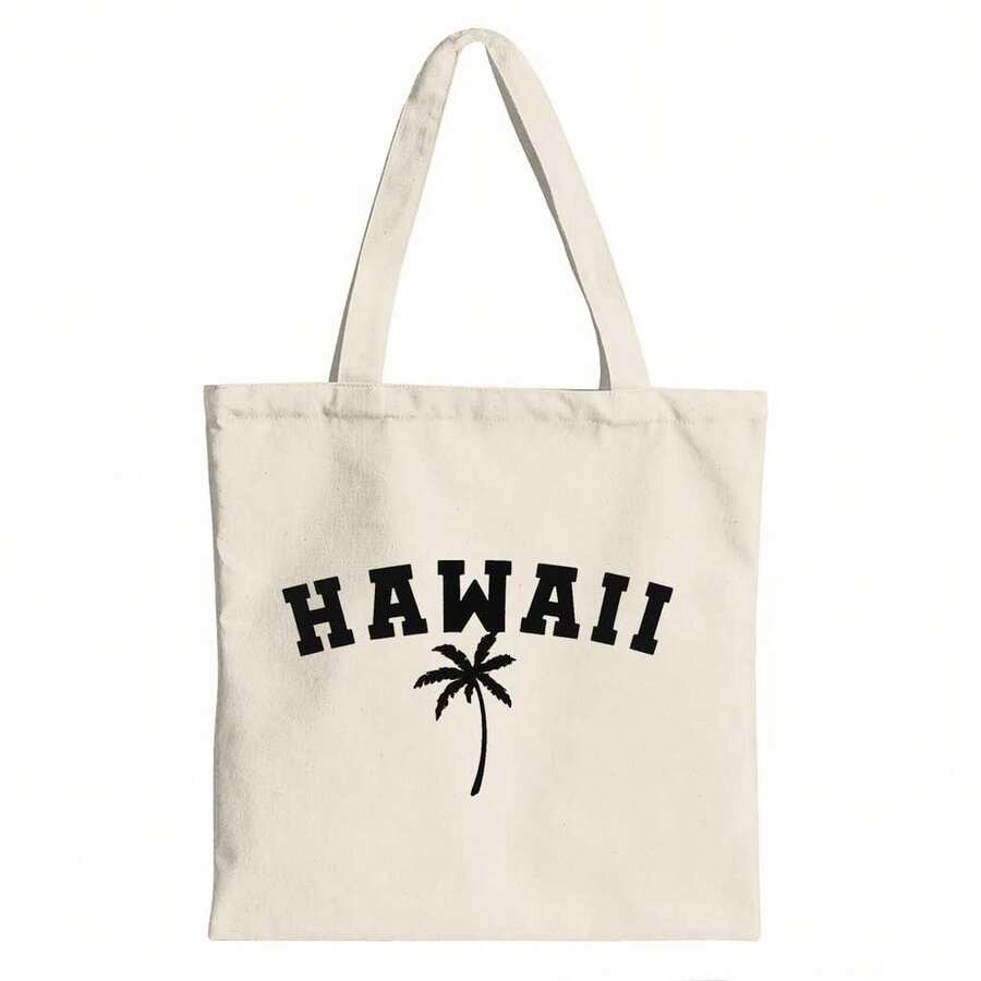 Hawaii Palm Tree Silhouette Canvas Tote Shoulder Bag - Màu be - Xem 1