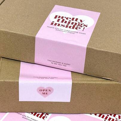 50 Pcs/Pack Pink Heart Rectangular Sealing Stickers Gift Packaging Box Decorative Labels Thank You Sticker, School Supplies, Back To School