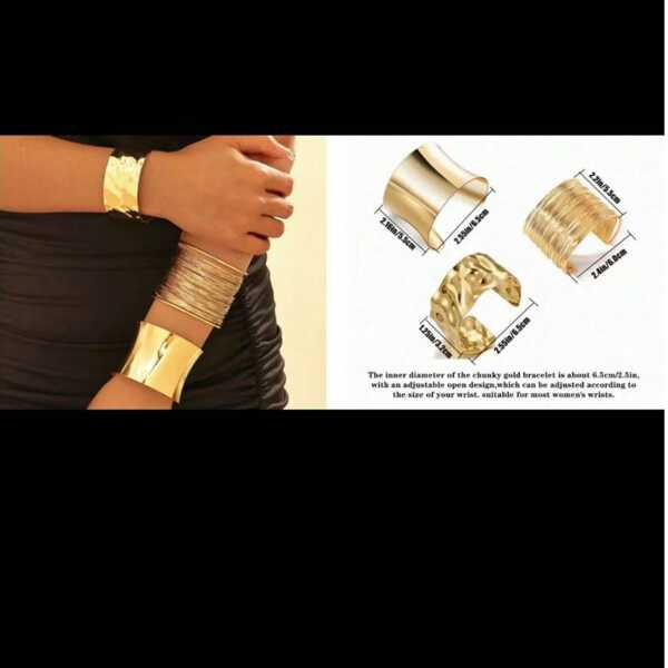 1-3pcs/Set Chunky Gold Color Asymmetrical Minimalist Style Bangle Bracelet Set, Versatile Cuff Arm Bands, Women Punk Jewelry