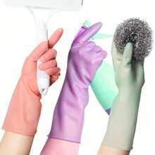 3 pares de guantes de limpieza de goma natural, impermeables y antideslizantes, sin PVC ni látex, adecuados para lavar platos en la cocina, limpiar el baño, el inodoro, lavar vehículos y tareas domésticas diarias, reutilizables, opción ideal para la limpieza del hogar - Multicolor - Ver 9