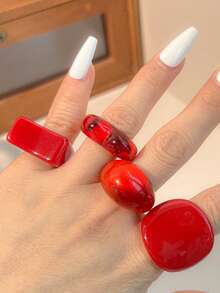 4 件套优雅性感红唇几何设计戒指套装，适合日常佩戴、派对、旅行、海滩、宴会，是送给朋友的绝佳礼物 - 4個裝 - 查看 2