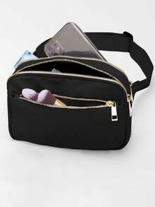 Mochila minimalista de nailon de moda para mujeres/estudiantes, adecuada para diversas actividades al aire libre - Negro - Ver 3