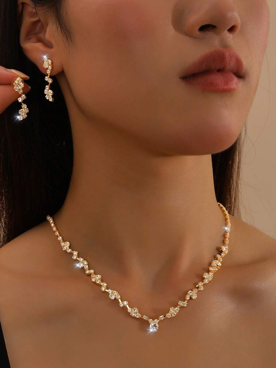 3pcs/Set Women's Elegant Necklace & Earrings Jewelry Set, Bridal & Thanksgiving Gift Valentine's Day Accessories