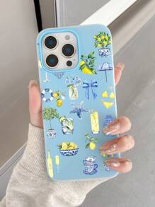 1 pieza Estuche de teléfono suave 2 en 1 a prueba de agua y antideslizante de TPU con estampado colorido de dopamina de verano, estrella de mar azul, traje de baño amarillo y limón para teléfonos Apple