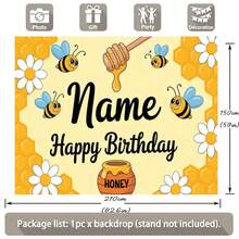1 tấm phông nền trang trí tiệc sinh nhật chủ đề ong có thể tùy chỉnh, hình tổ ong hoạt hình dễ thương, hoa cúc, thiết kế tên sinh nhật cá nhân hóa, phụ kiện trang trí tiệc, chất liệu vinyl. - loại E - Xem 5