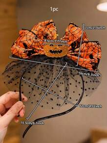 1PC Halloween Pumpkin Headband - Vibrant Orange Spider Web Bow, Unisex Resin & Mesh Fascinator, Adjustable Fit For Adults Over 15 Years Old, Festive Dress-Up & Photography Prop, Party Accessory