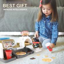 Pretend Play Coffee Shop Set With Cash Register And Pizza STEM Toy - Multicolor - View 8