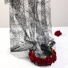 1pc Halloween Simulation Rose Flower Headband, Black Veil Headband, Black Veil Headpiece, Costume Accessory For Valentine's Day Party, Bridal Red Rose Veil