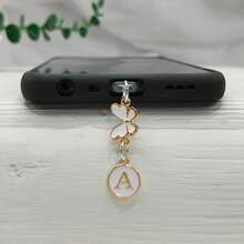 1 件双面圆形字母 A-Z 和蝴蝶吊饰防尘塞，DIY 金属手机装饰