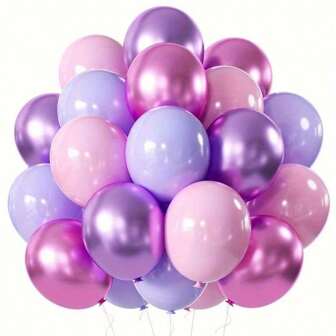 50/20 piezas Globos de látex metálicos rosa y morados - Decoraciones para fiesta de cumpleaños, baby shower, boda, aniversario, graduación, niño, niña, tema de princesa, revelación de género, celebración | Decoración elegante de fiesta | Arreglo elegante de globos, globos de cumpleaños