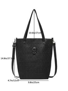 时尚骷髅图案托特包，大容量男女通用单肩包/斜挎包