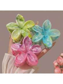 12pcs/Pack Big Size 3.14 Inch Dopamine Tie-Dye Daisy Flower Hair Clips, Sweet Floral Crown Barrettes For Ponytail/Bun