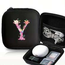 1/6 件 A-Z 字母图案便携式迷你数码收纳盒，EVA 材质旅行配件，带拉链收纳盒，适用于耳机、电缆、银行卡、身份证、充电器、移动电源、文具、硬币、珠宝 - 紧凑可重复使用的电缆管理盒、电缆收纳盒、珠宝收纳盒、俏皮设计、拉链封口 - 黑色 - 查看 10