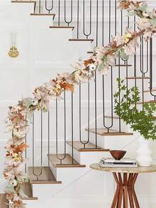 1pc Halloween Fake Plant Fake Maple Leaf Outdoor Artificial Flowers White Holiday Hanging Garland Autumn Maple Vine Decoration Living Room, Office, Table, Wedding Decoration,Fall Decor,Autumn - Multicolor - View 8