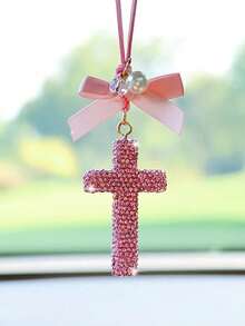 1 件装汽车内饰挂件 满钻圆头十字架车内后视镜挂件内饰装饰挂件