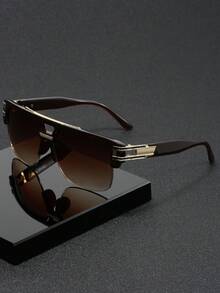 1pc Retro Fashion Unisex Double Bridge Semi-Rimless Personalized Stylish Glasses - Multicolor - View 3