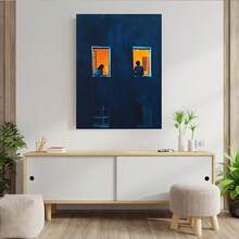 1pc Modern Canvas Wall Art - Unique Blue & Orange Framed Design With Silhouette Figures, Perfect For Living Rooms, Bedrooms, Offices, And Bathrooms, Office Artwork | Artistic Interior | Highquality Print, Large Canvas Wall Art - 藏蓝色 - 查看 3
