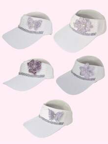 女士休闲棒球帽，亮片拼接，防紫外线，装饰性水钻蝴蝶，四季皆宜