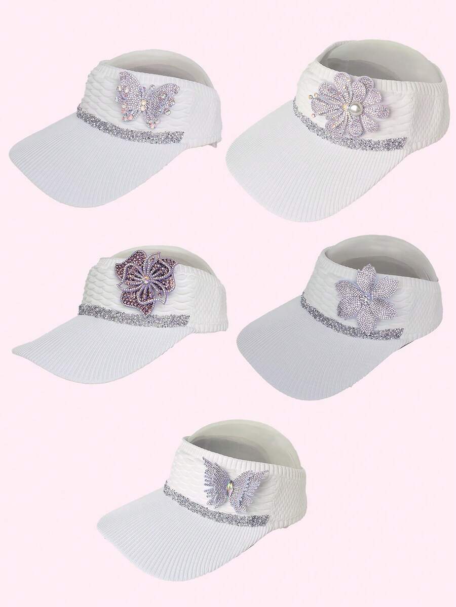 女士休闲棒球帽，亮片拼接，防紫外线，装饰性水钻蝴蝶，四季皆宜