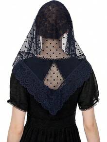 Wgior Triangle Vintage Inspired Lace Chapel Veils Catholic Mass Head Covering Scarf Mantilla Veils For Churchhalloween - Màu xanh hải quân - Xem 9