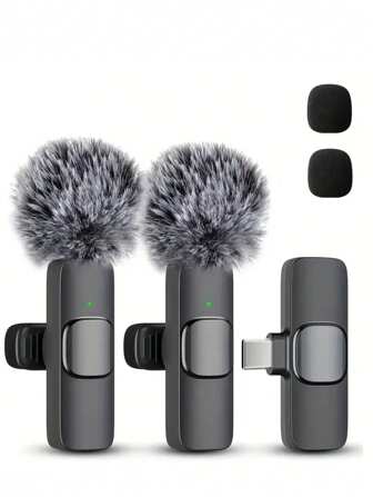 专业无线领夹式麦克风 - 适用于智能手机和笔记本电脑的紧凑型 USB-C 设计，非常适合视频录制、直播、采访和视频博客，包括可充电电池、录音麦克风 | 紧凑型领夹式麦克风 | 米色泡沫防风罩，无线迷你领夹式麦克风系统